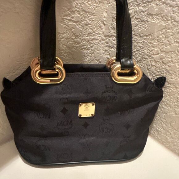 MCM Top Handle Nylon Tote Mini Bag Gold Hardwear Vintage Logo Print Y2K Style - Picture 15 of 15